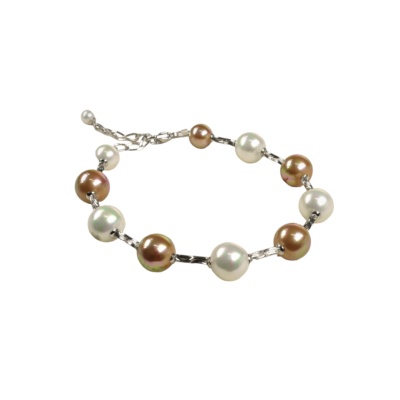 Pearl bracelet in white and copper tones