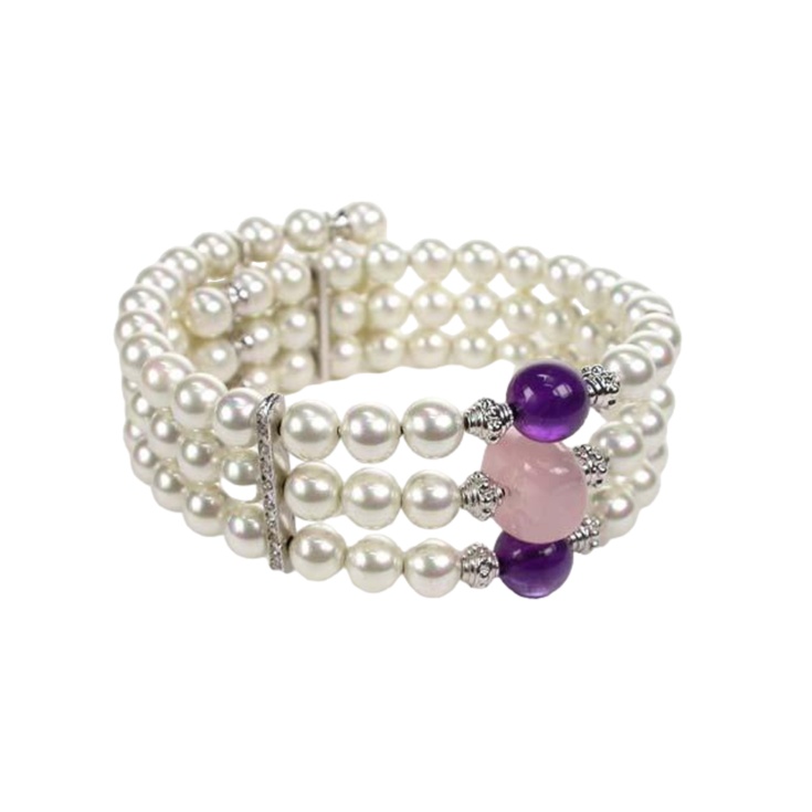 Pearl bracelet with Amethyst and Rose Quartz