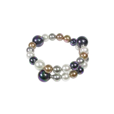 Armband mit Perlen in Weiss, Grau, Kupferfarbe und Schwarz.
