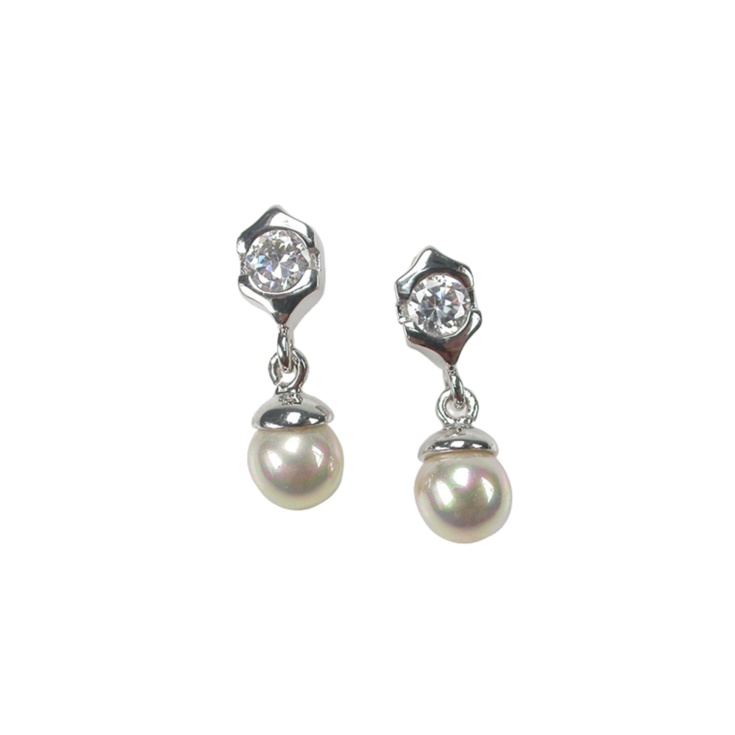 Sterling Silver earrings with 6mm. white Pearls and zirconia