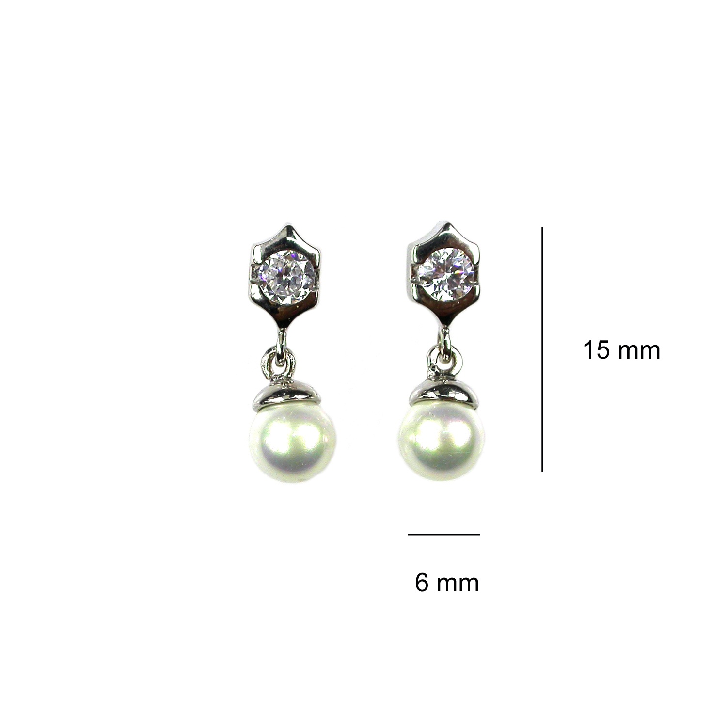Pendientes de plata de ley con Perlas de 6 mm. y Circonitas 3