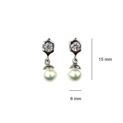 Pendientes de plata de ley con Perlas de 6 mm. y Circonitas 3