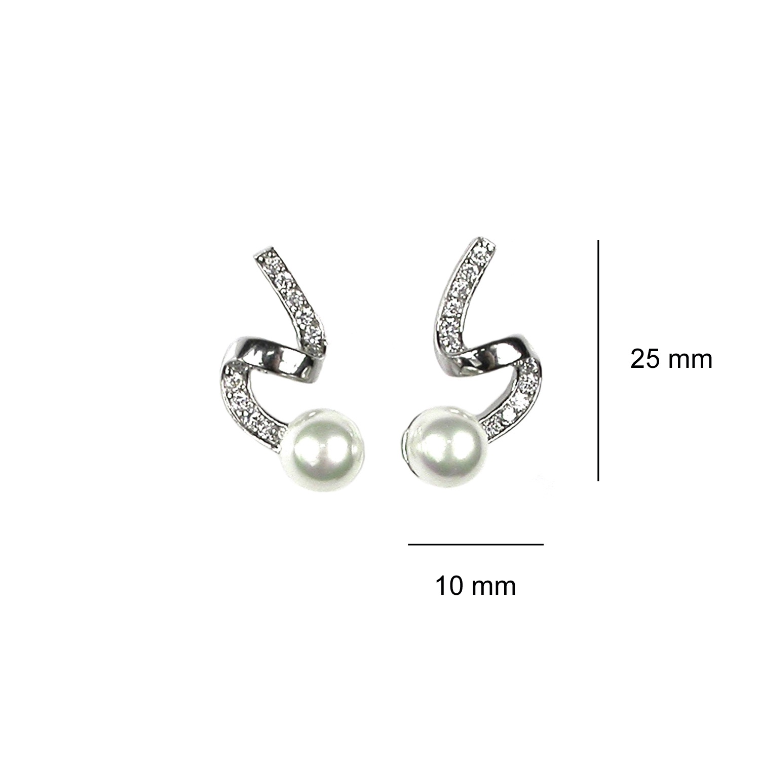 Sterling Silver Earrings with 8 mm. Pearls and Zircons. 3