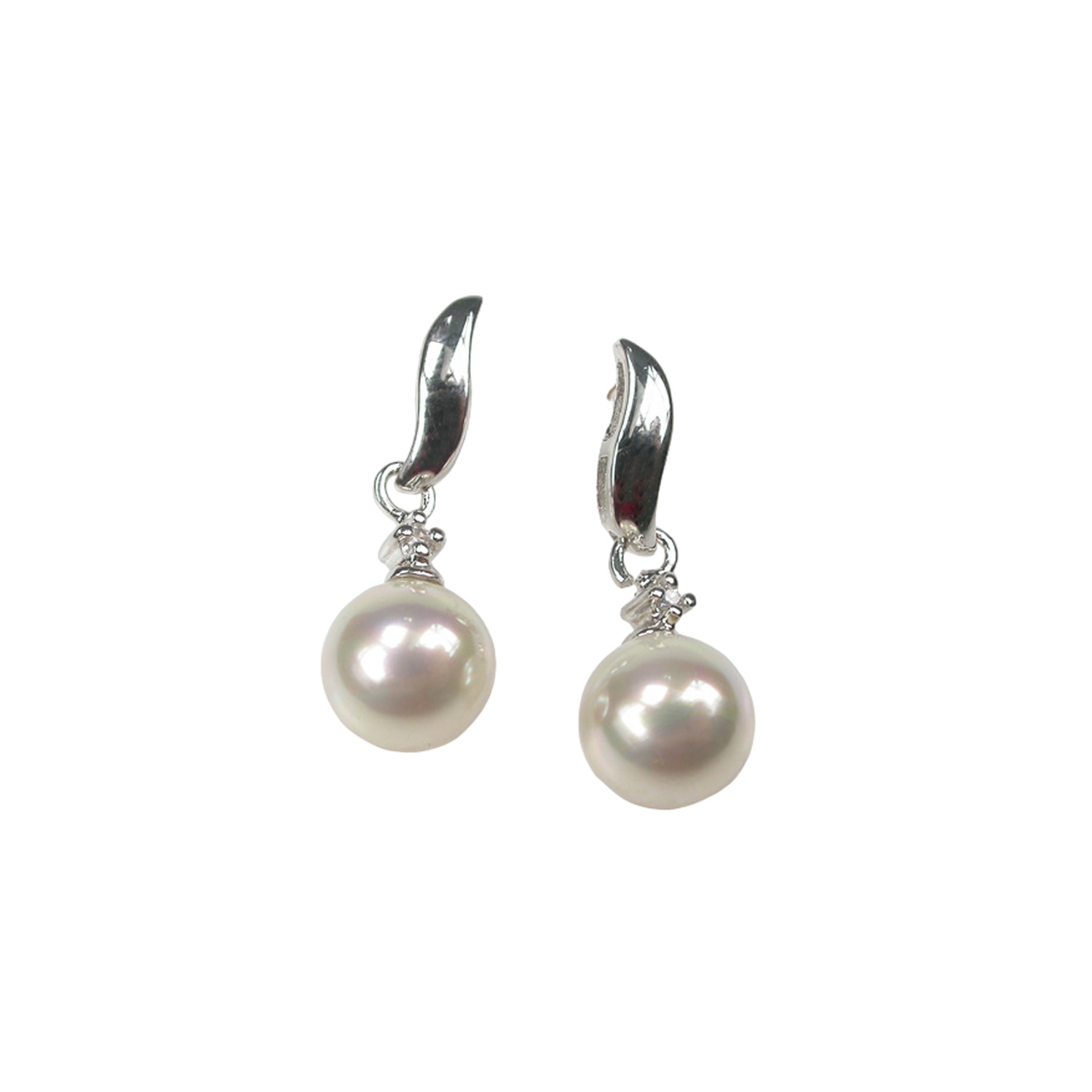 Sterling Silver Earrings with 8 mm Pearls and Zirconias