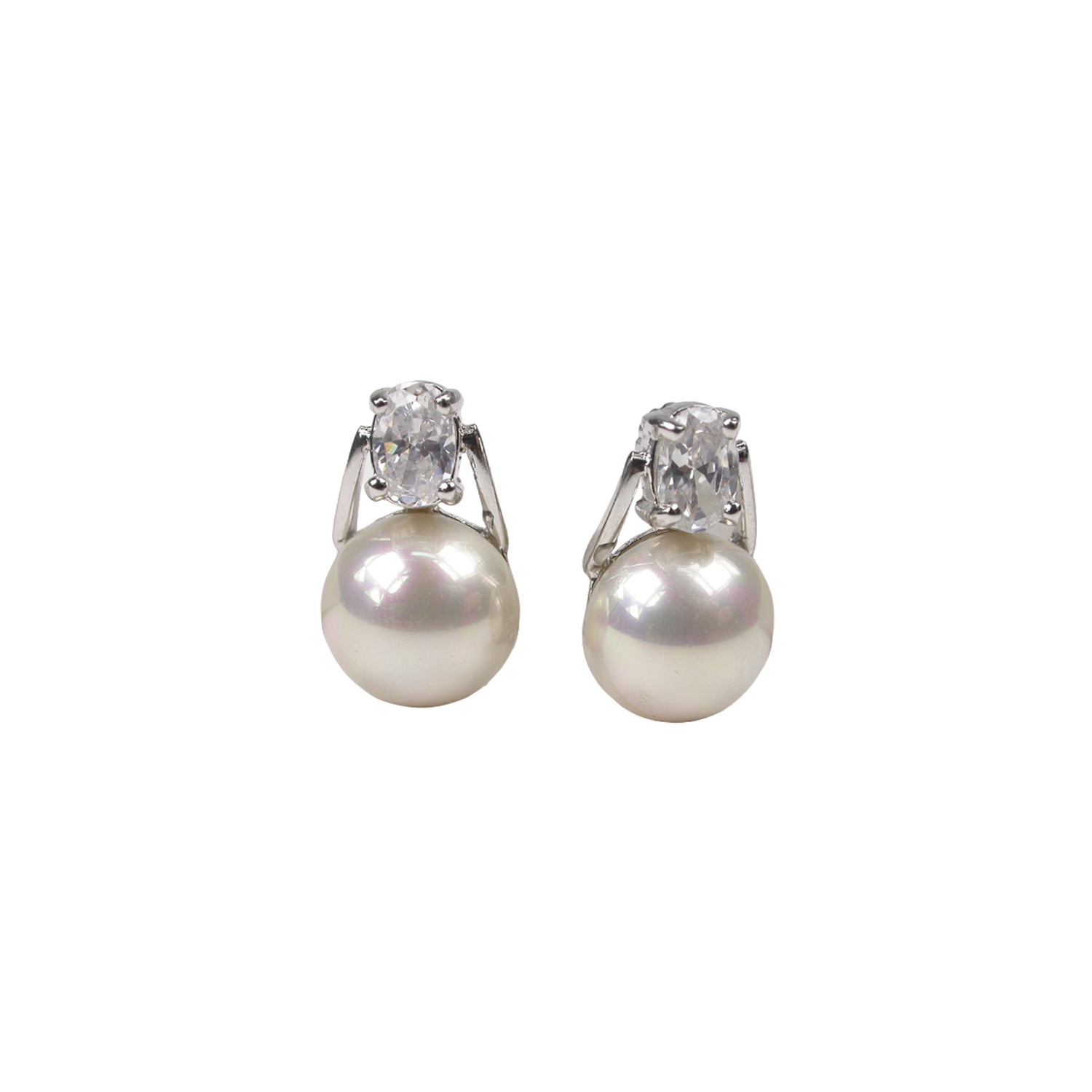Earrings in Sterling Silver with cabouchon Pearls and zircons