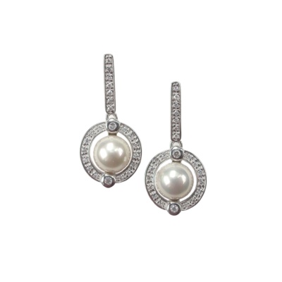 Silver Earrings with Pearls and Zirconia