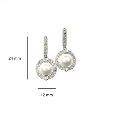Silver Earrings with Pearls and Zirconia 3