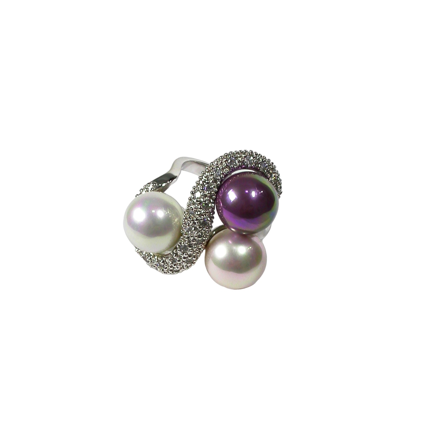Silberrring mit dreifarbigen Perlen