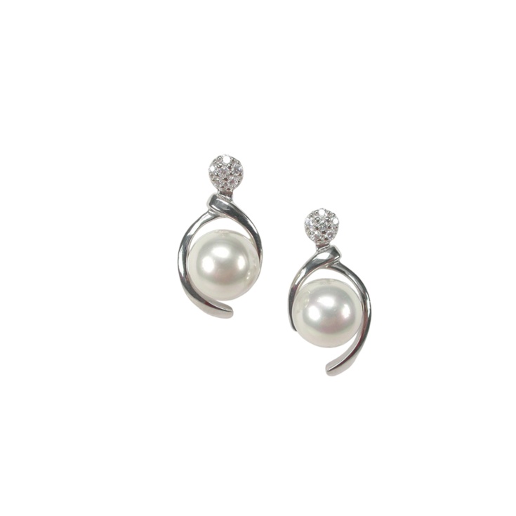 Pendientes de plata de ley con perlas de 8 mm. y Circonitas.