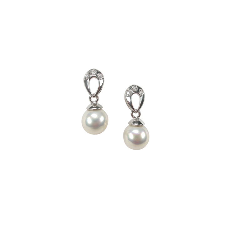 Sterling Silver Earrings with 7 mm. White Pearls and Zircons