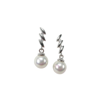 Sterling Silver Earrings with 8 mm. Pearls and Zirconia