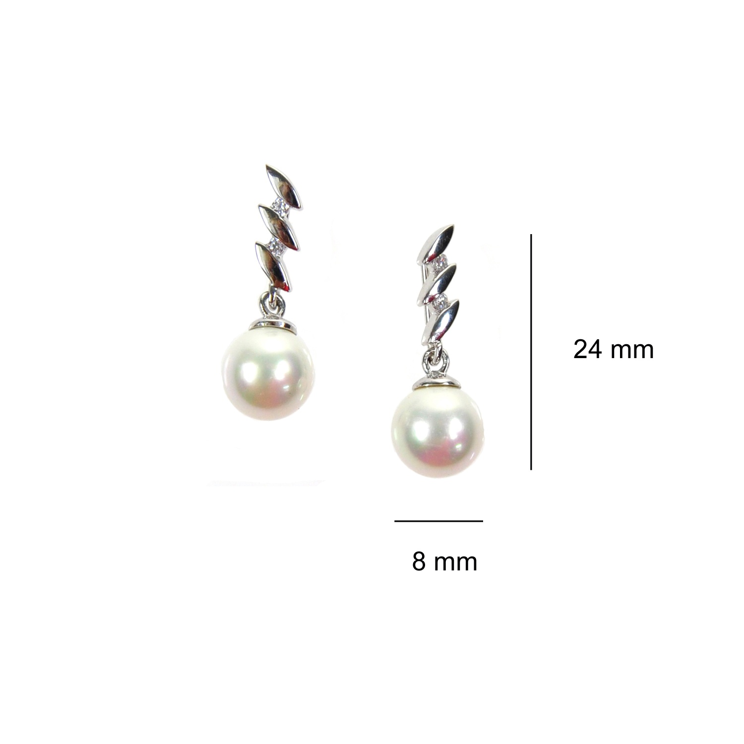 Sterling Silver Earrings with 8 mm. Pearls and Zirconia 2