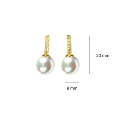 Goldplated Earrings with 9 mm. White Pearls and Zircons 2
