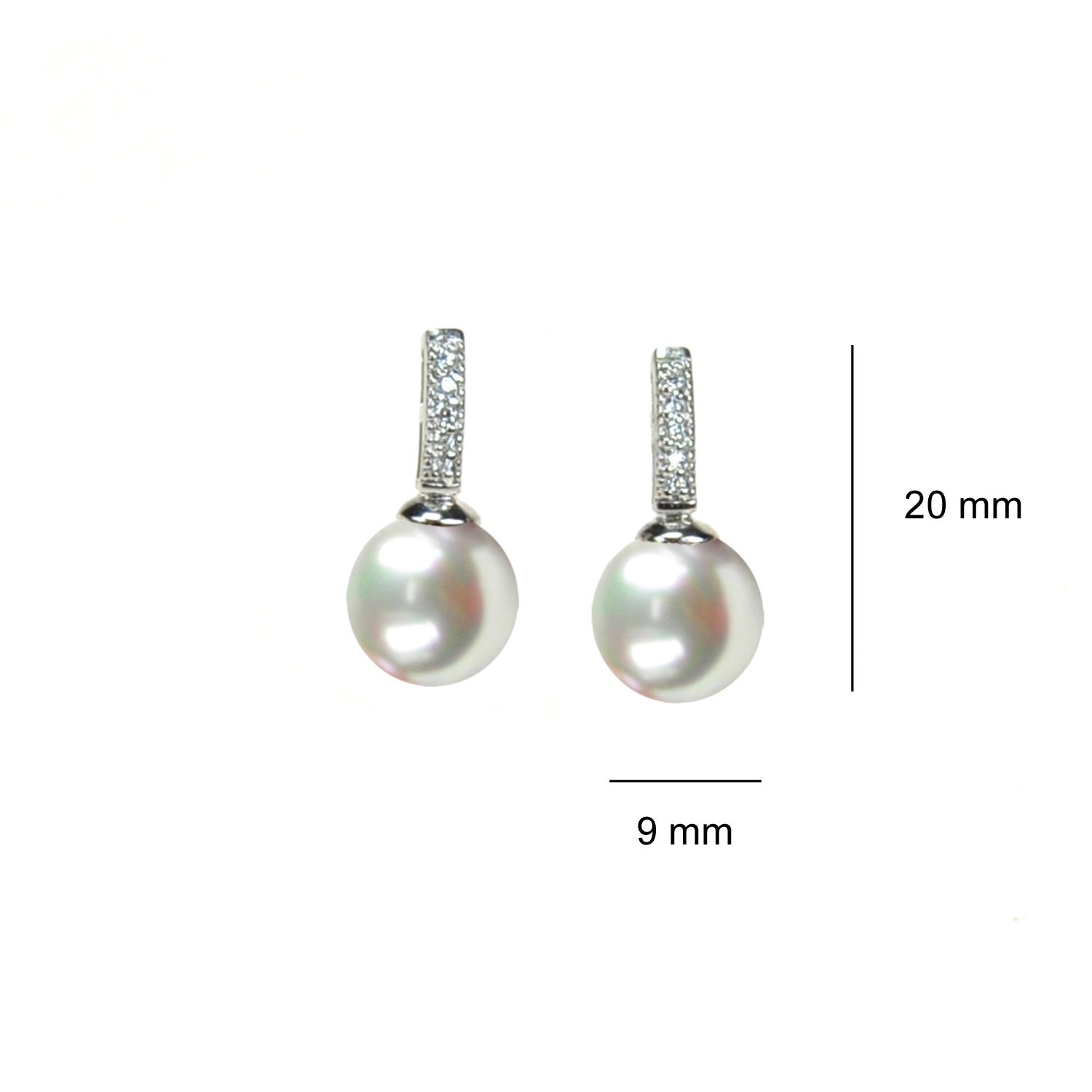 Silver Earrings with 9 mm. White Pearls and Zircons 2