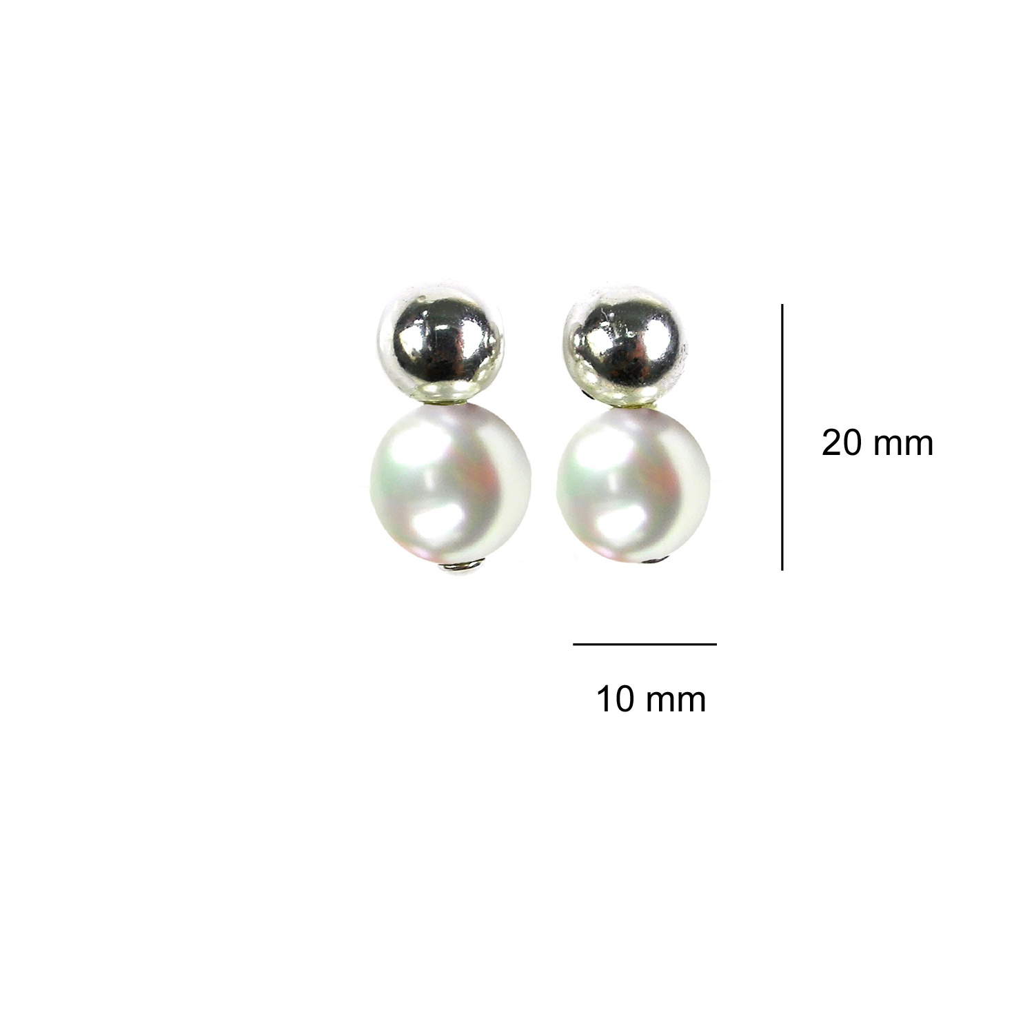 Earrings in Sterling Silver with lovely 10 mm. White Pearls 2