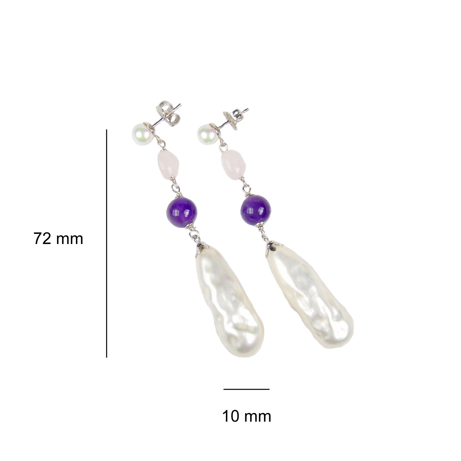 Pearl Earrings with Amethyst and Rose Quartz 3