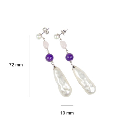 Pearl Earrings with Amethyst and Rose Quartz 3