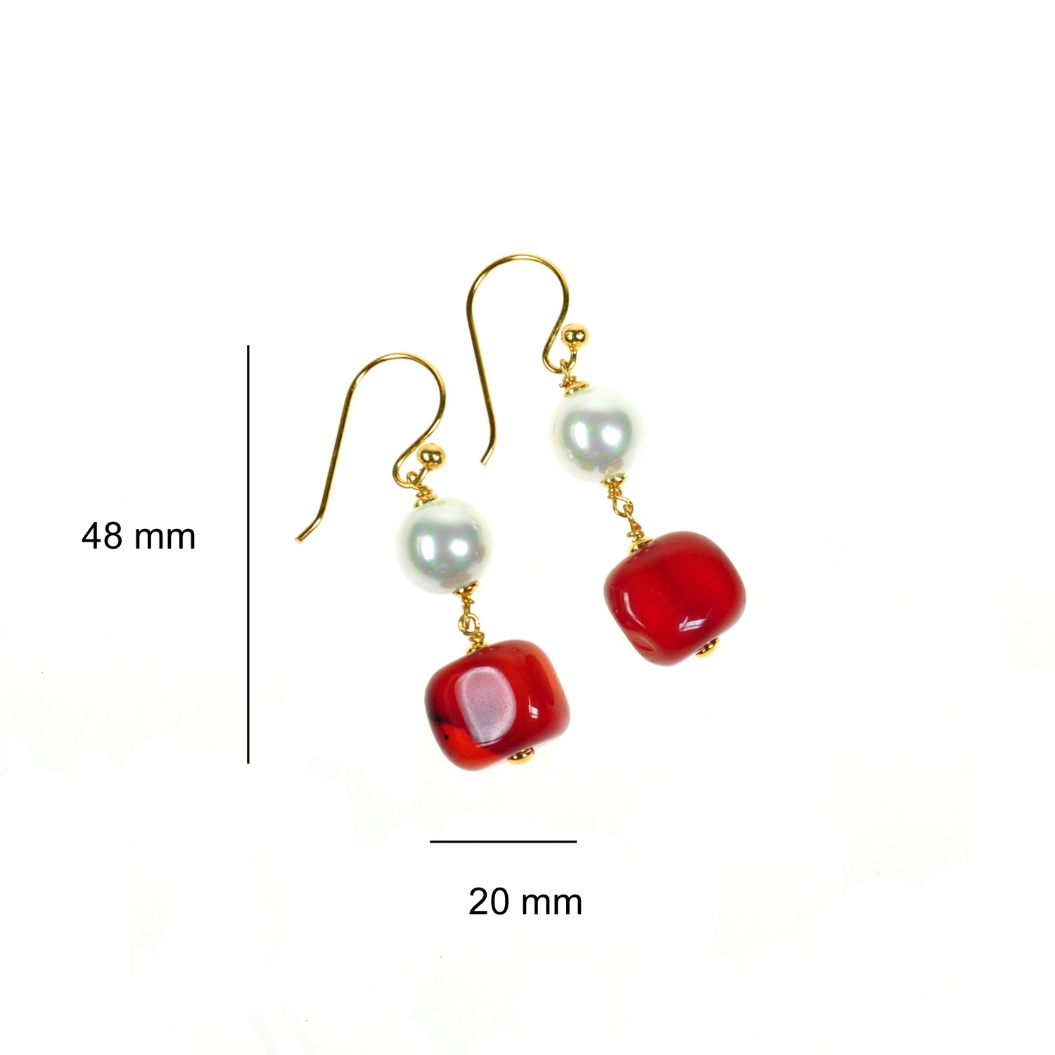 Pearls earrings with carnelian stones 3