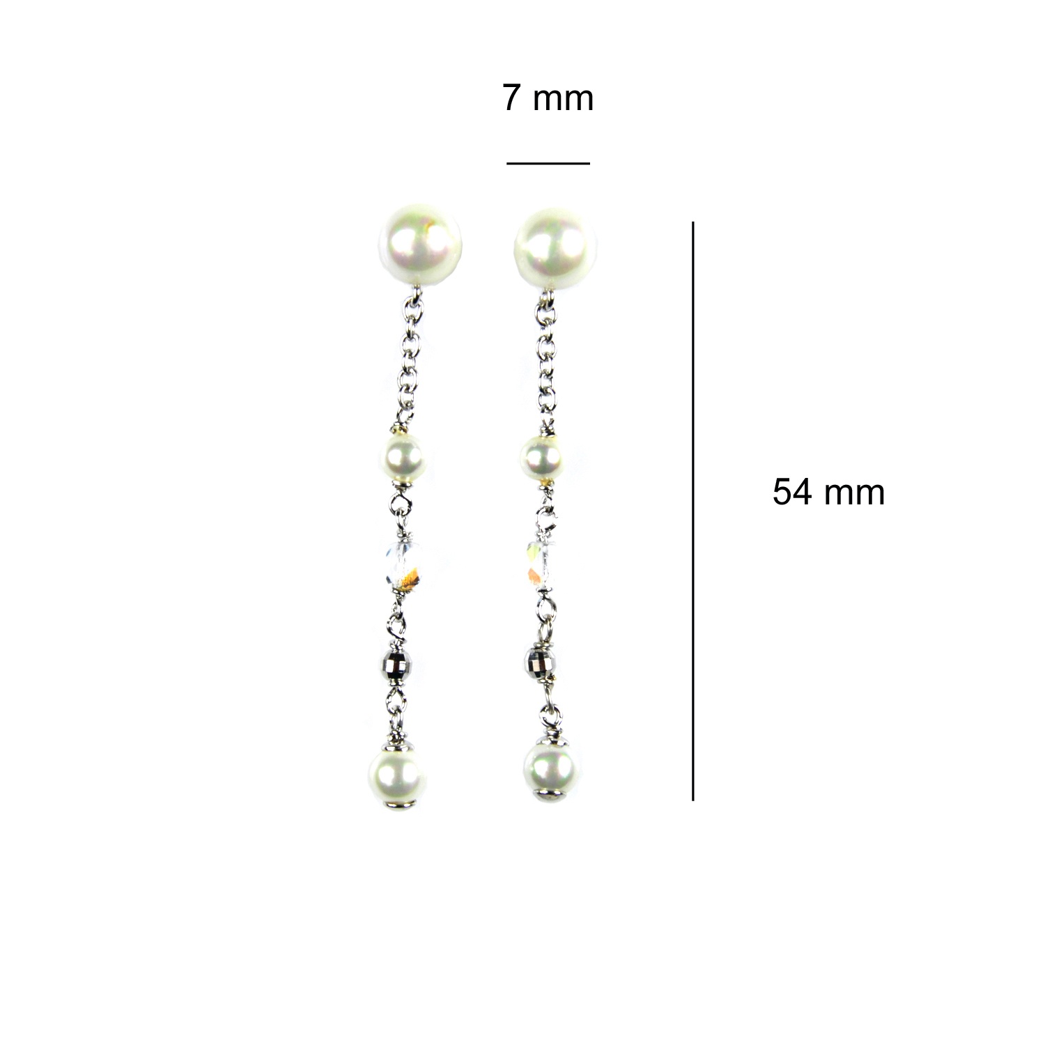 Long silver earrings with white pearls 3