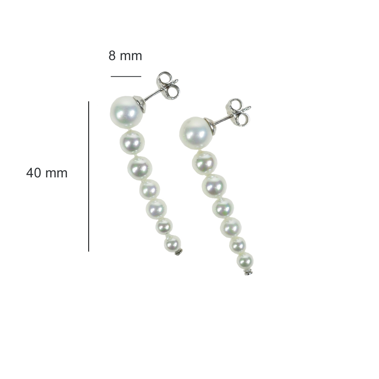 Pendientes clásicos con perlas blancas en disminución 2