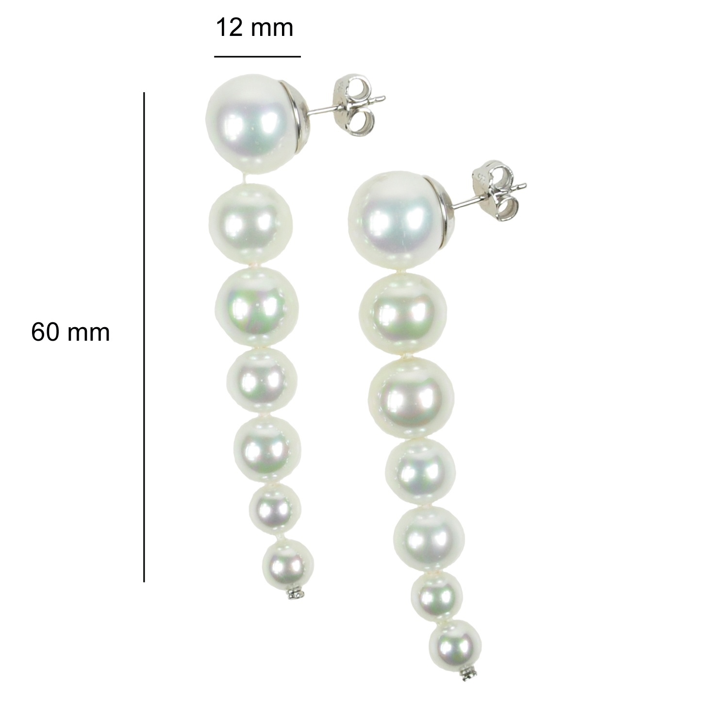 Pendientes clásicos con perlas blancas en disminución 3