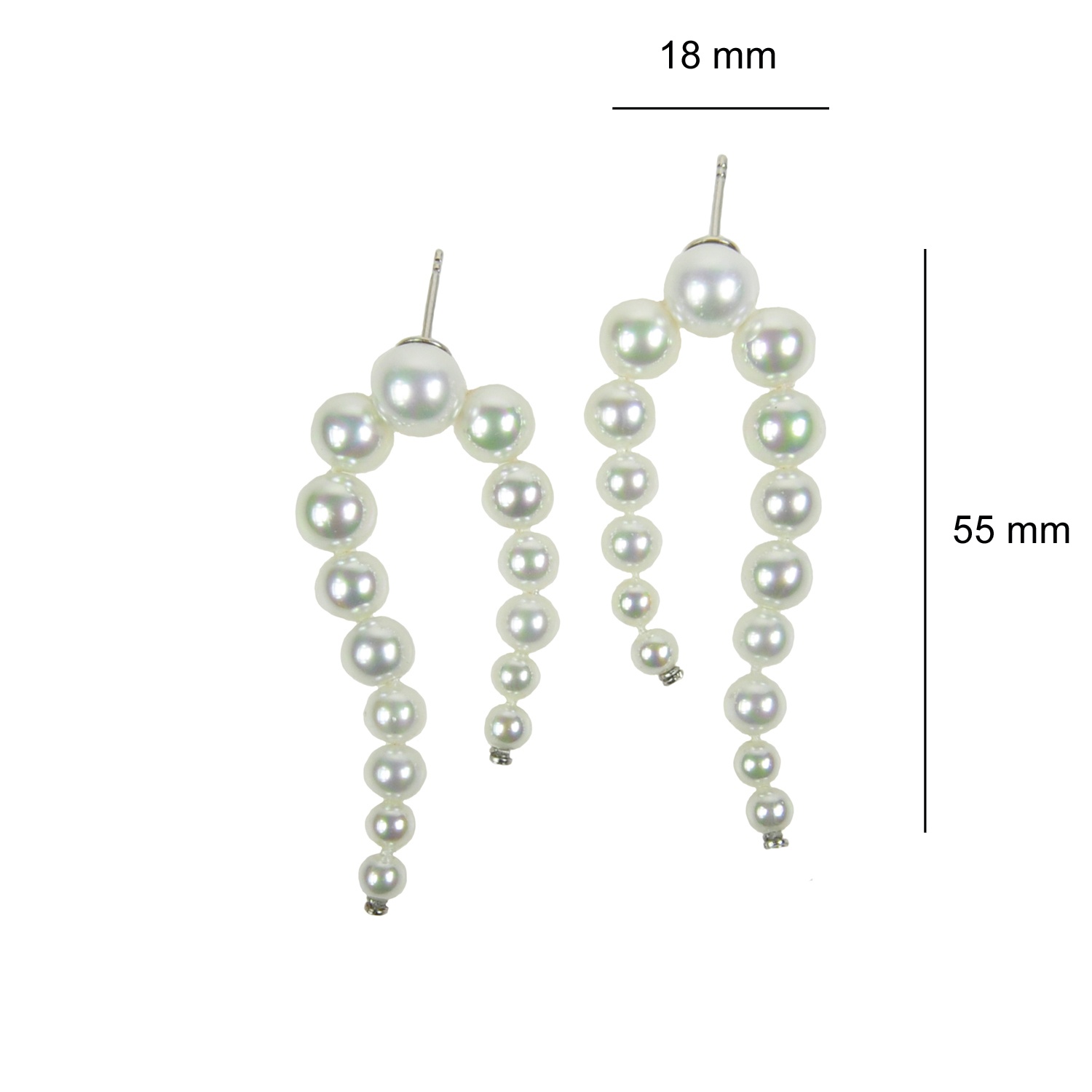 Classic earrings with two lines of diminishing white pearls 2