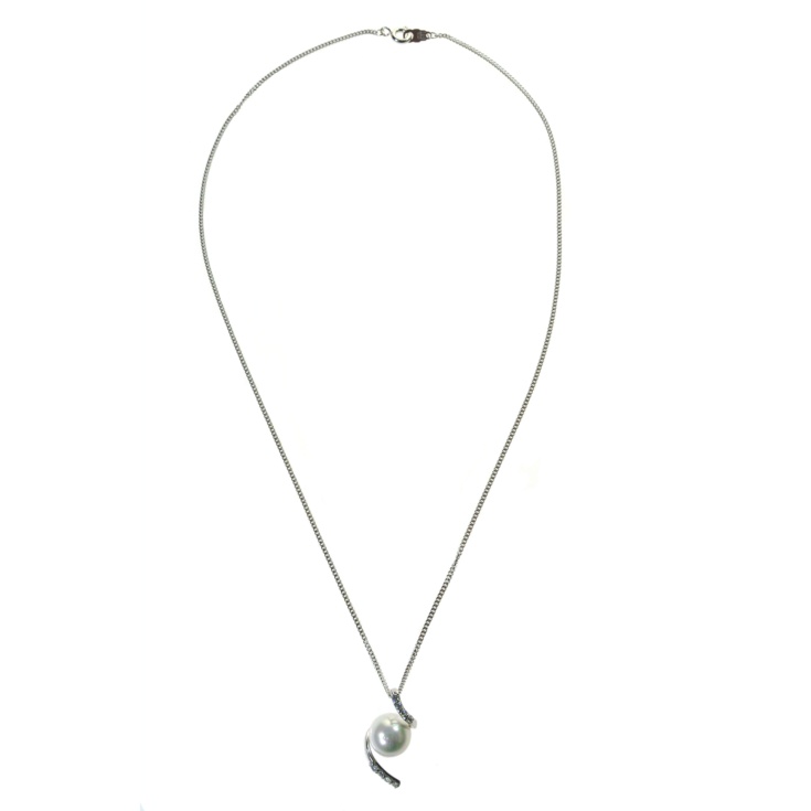Colgante de Plata con perla de 10 mm., Circonitas y cadena de 45 cm