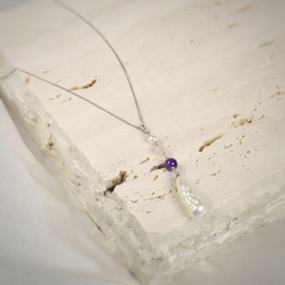 Pearl Pendant with Amethyst and Rose Quartz 1