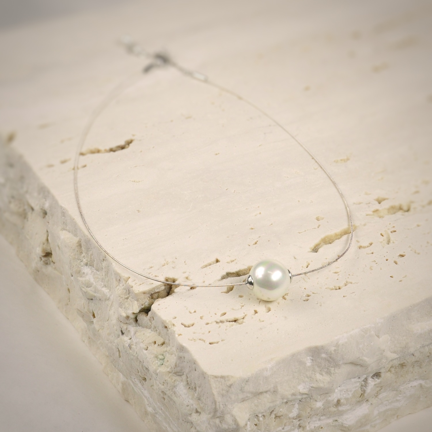 Collar cadena plata con Perla de 14 mm 2