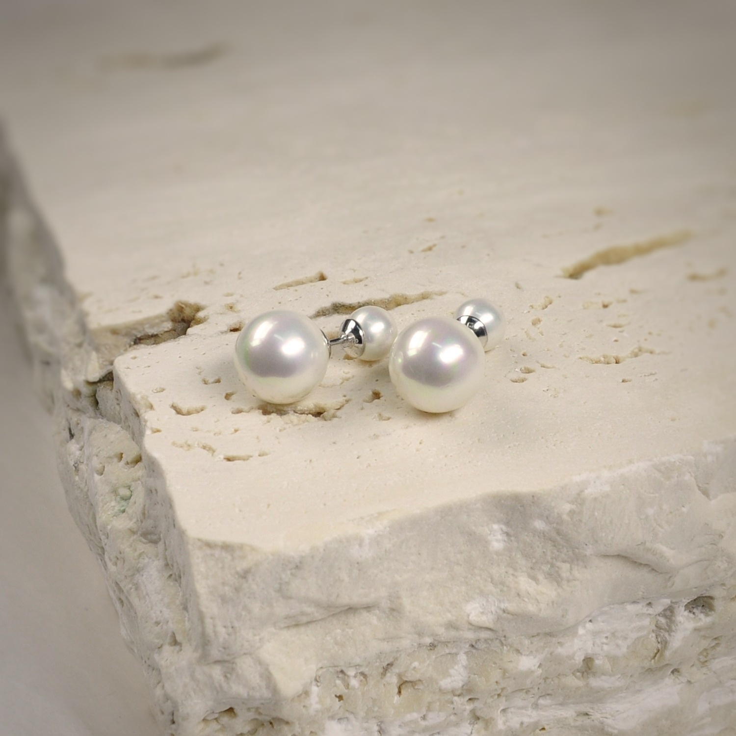 Pendientes de Plata con dos tamaños de Perlas 1