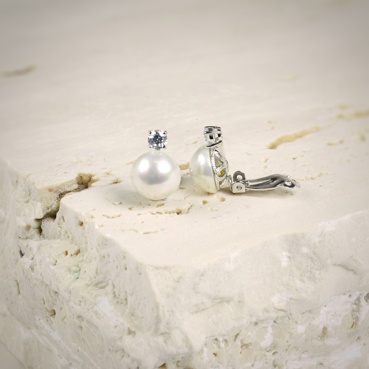 Silver Pearl Clip earrings 1