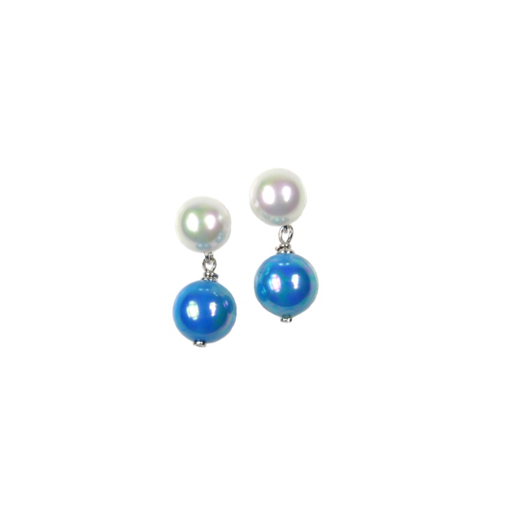 White and blue pearl earrings