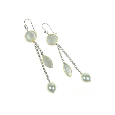 Long silver earrings with original pearls 5