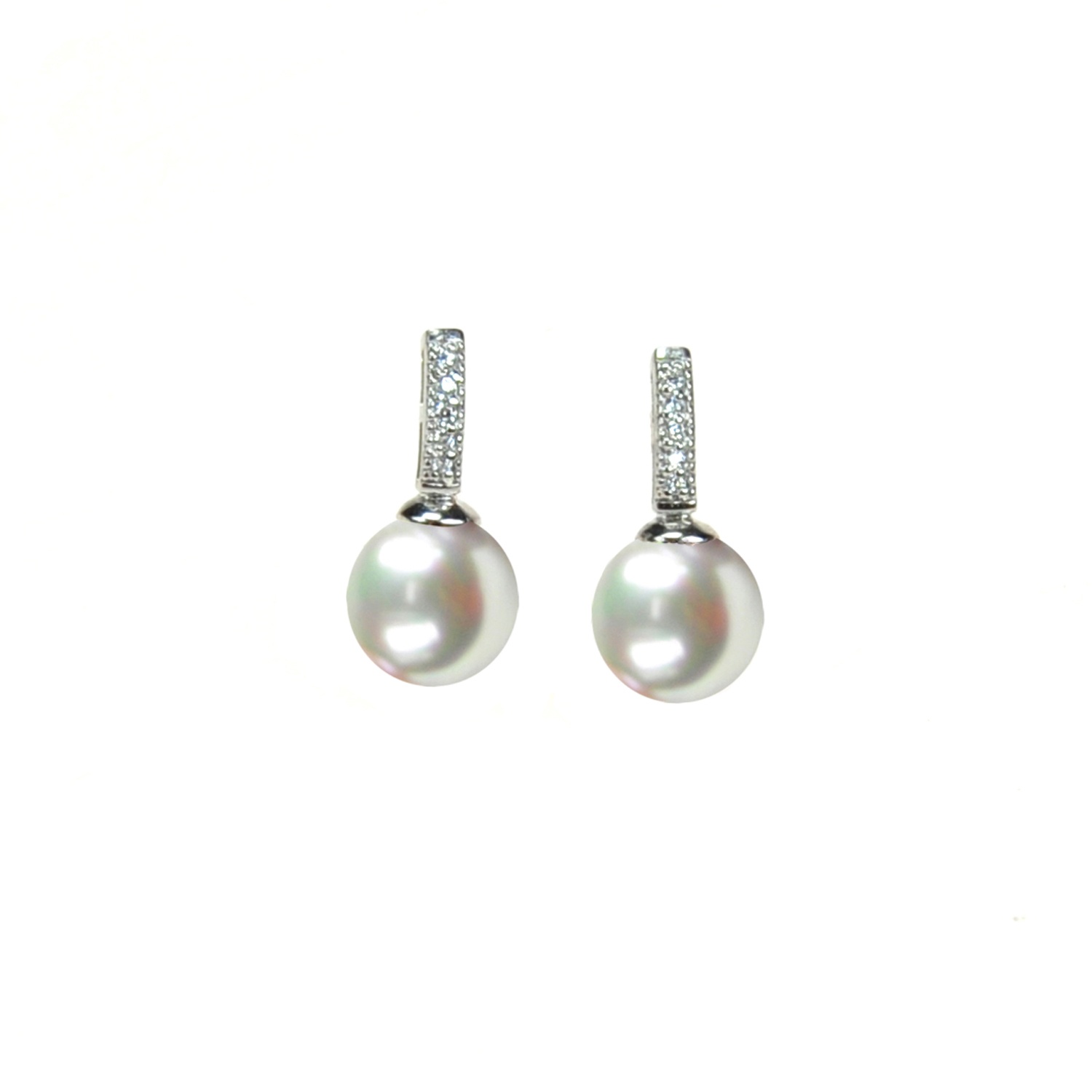 Silver Earrings with 9 mm. White Pearls and Zircons