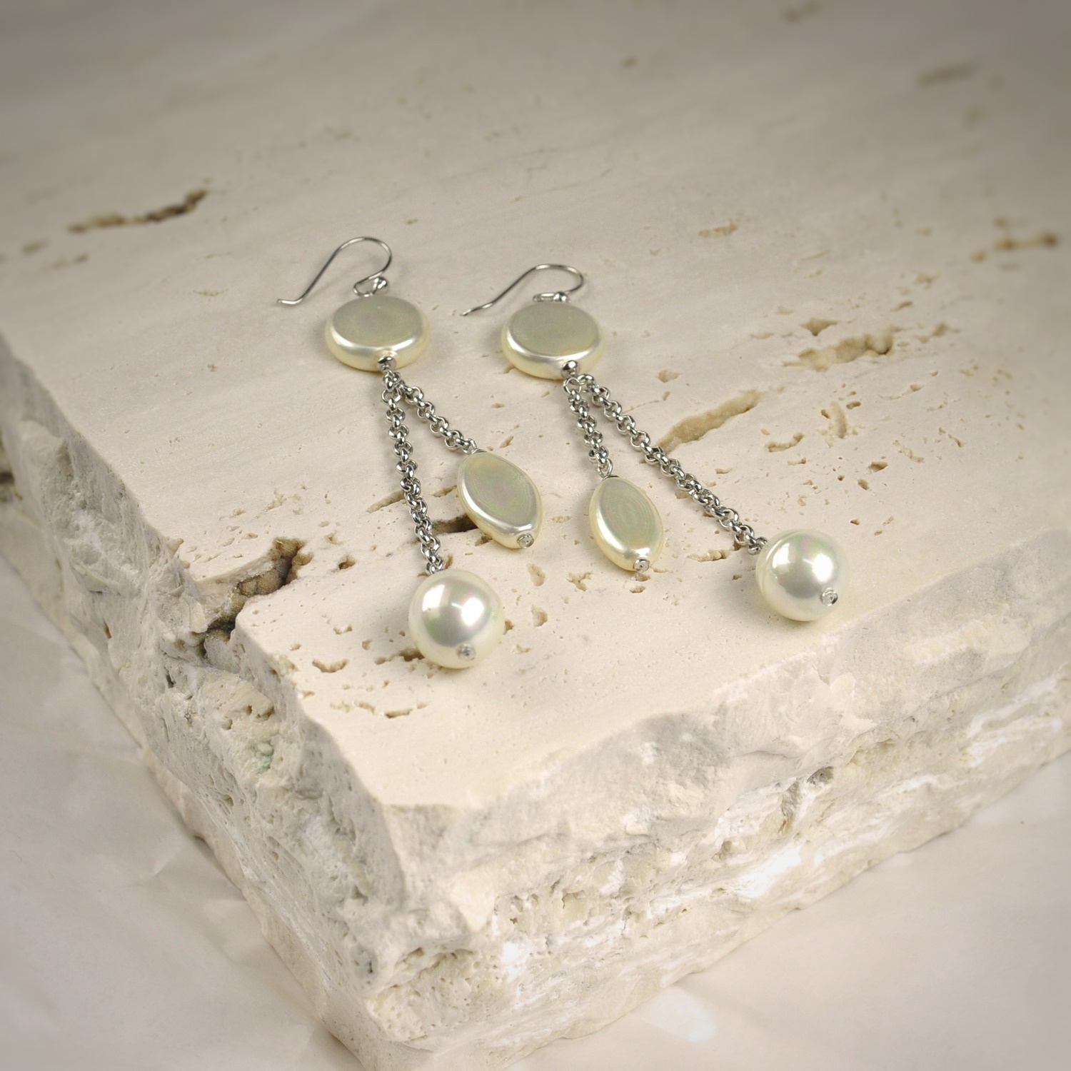 Long silver earrings with original pearls 4