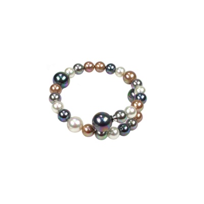 Armband mit Perlen in Weiss, Grau, Kupferfarbe und Schwarz. 1