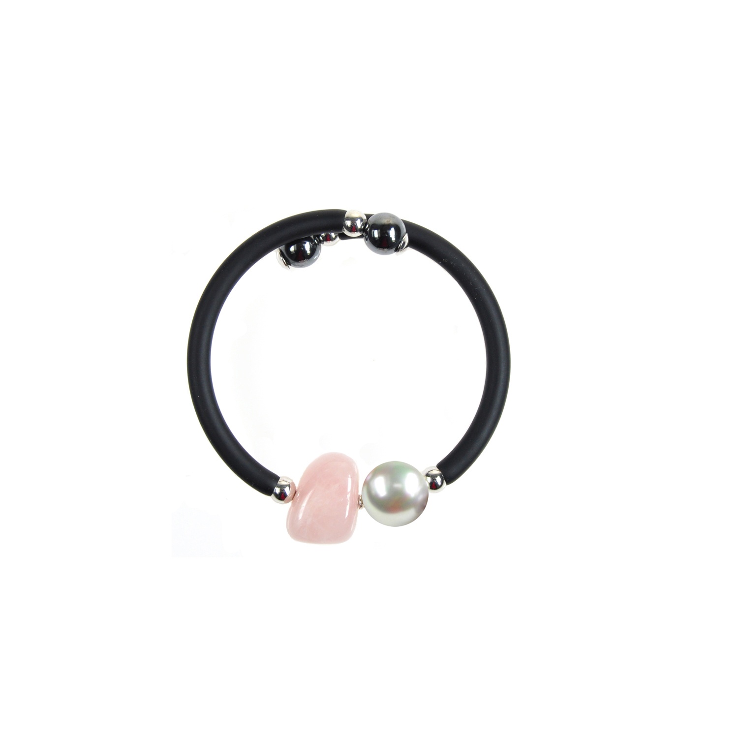Rubber Necklace with Pearl and Rose Quartz stone 1