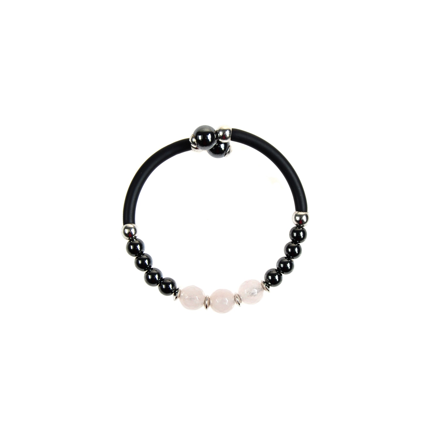 Vitality Rubber Bracelet with Hematite Stones and faceted Rose Quartz 3