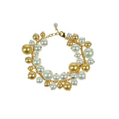 Bracelet in a cascade of pearls in golden tones