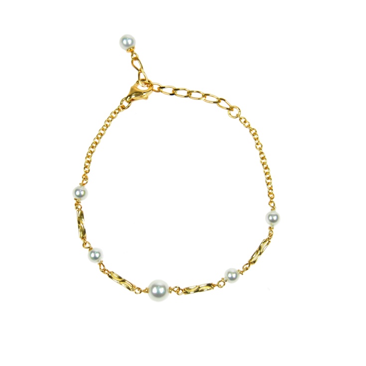 Goldplated bracelet with white pearls