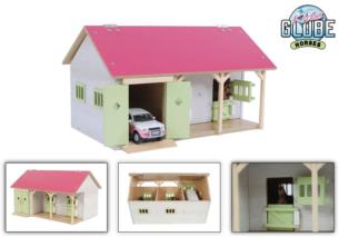 KIDS GLOBE 1:32 Establo CABALLOS CON 2 CUADRAS Y ALMACENAMIENTO ROSA