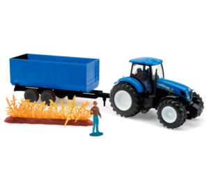 Pack miniatura tractor NEW HOLLAND con remolque y granjero