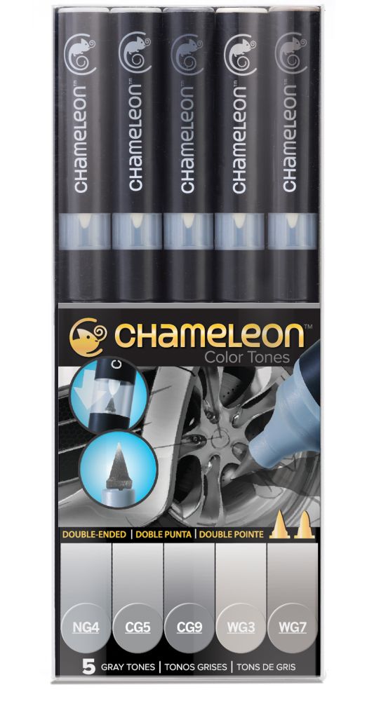 Chameleon Art Products 5 rotuladores de alcohol permanentes; Tonos Grises 