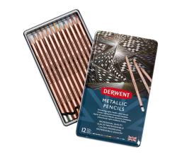 Derwent: Caja metálica con 12 lápices de color Metallic