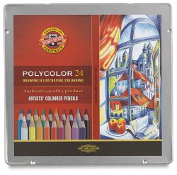 Caja metálica con 24 lápices de color Polycolor.
