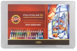 Caja metálica con 36 lápices de color Polycolor.
