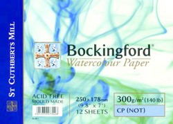 Bloc de acuarela 12 hojas Bockingford encolado por un lado de 36 x 26 cm, 300 gr/m2, grano fino