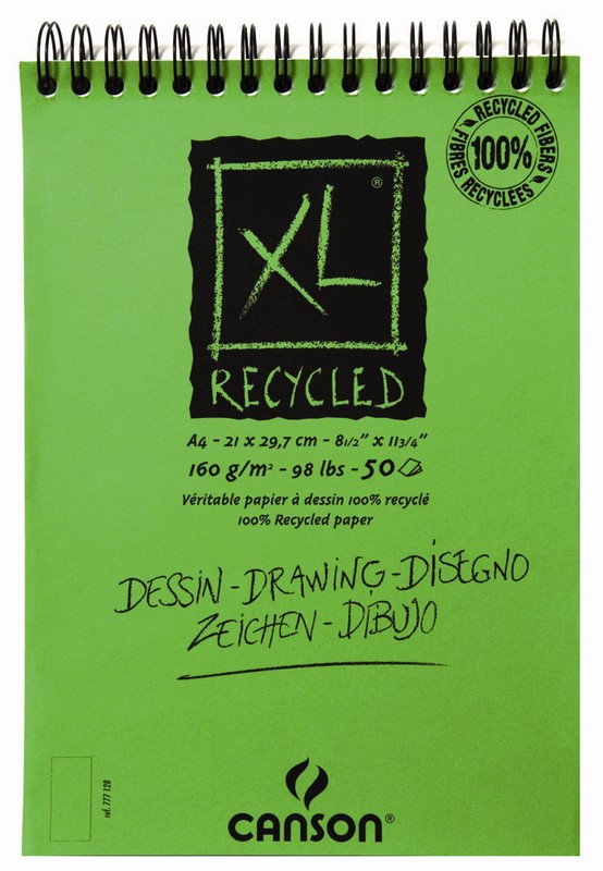Bloc de dibujo XL reciclado de 50 hojas en espiral de 21 x 29,7 cm (A4),  160 gr/m2