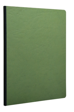 Bloc de dibujo Clairefontaine encolado por un lado con lomo de tela, de 96 hojas tamaño A5 y 90 g/m2. Cubierta efecto piel color verde