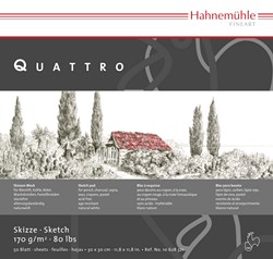 Bloc de dibujo Quattro de Hahnemuhle encolado por un lado, 50 hojas de 30 x 30 cm, 170 gr/m2